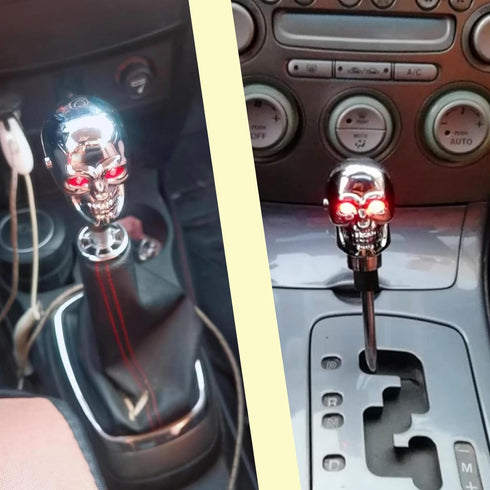1 PC Car Shift Knob, Aluminum Alloy Gear Stick, Shift Head with Led Light, Gear Knob Replacement, Automotive Part, Skull Decoration, Universal for...