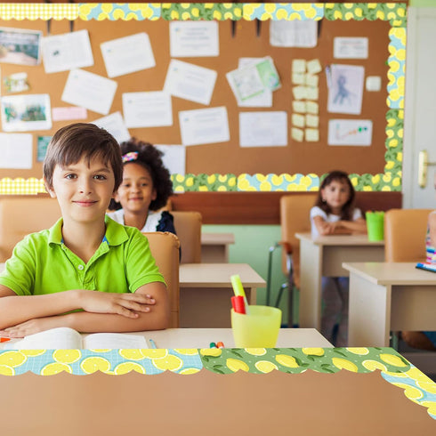Whaline 69 Feet Summer Lemon Bulletin Board Borders Lemon Decorative Trim Border in 5 Designs Self-Adhesive Lemon Trim Blackboard Border Classroom...