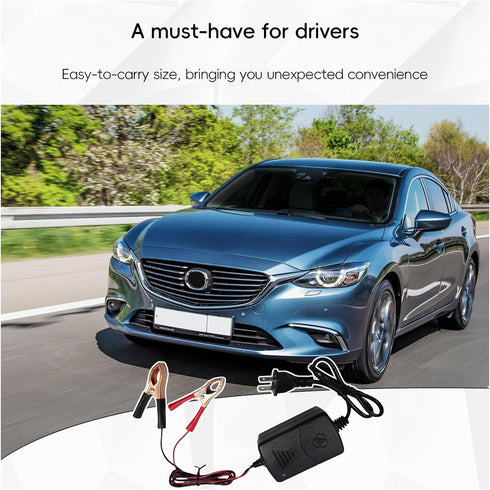 Car Battery Charger, 12V Multipurpose Lead Acid Automotive Charger with Crocodile Clip and Power Indicator, Smart Vehicle Battery Charger for Car,...