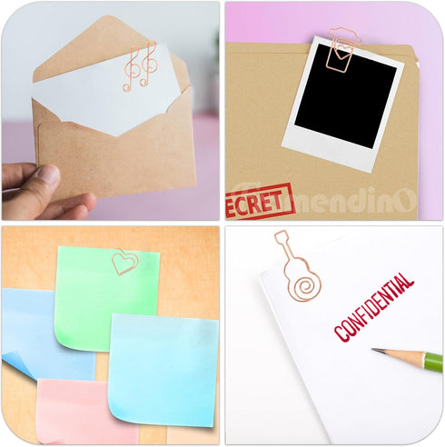 Framendino, 30 Pack Rose Gold Cute Assorted Sizes Shapes Small Paper Clips Index Card Binder Clip with Fun Storage Box for School Office Home Wedd...