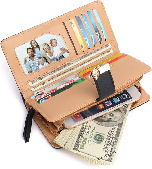 Women's Long short Leather Money Clip Card Case Holder Purse Zipper Buckle Elegant Clutch Wallet?pair? (Black)...