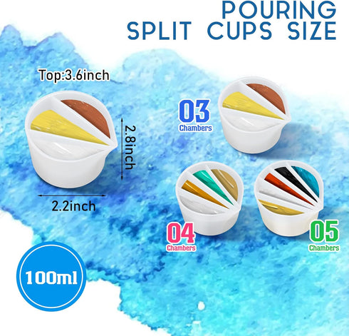 7 Pcs Paint Pour Cup Bundle 3 Pcs Acrylic Paint Pouring Cup Multi Channel Split Cup for Paint Pouring 2 Pcs Large Open Cup 2pcs Flower Pour Cup fo...