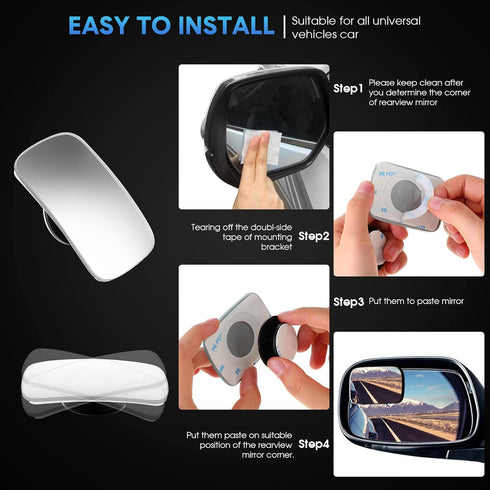 BBTO Blind Spot Car Mirror 4 Pack 360 Degree Glass Traffic Safety Rearview Mirror Rectangle Convex Spot Frameless Adjustable Self Adhesive Angle f...