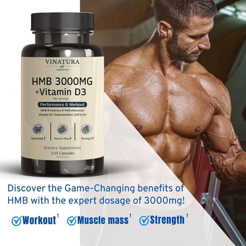 HMB 3000mg and Vitamin D3 Supplement Capsules per serving *USA Made & Tested* Promotes Muscle Growth & Recovery - HMB Supplement and Vitamin D3 (1...