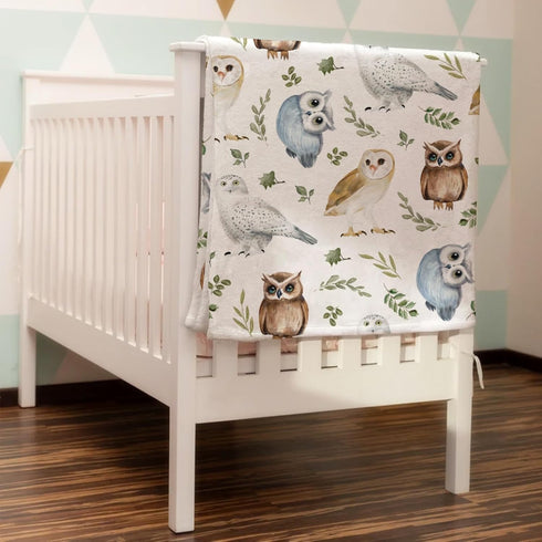 Watercolor Owls Green Leaves Baby Blanket for Girl Boy Owl Birds Boho Leaves Receiving Blanket Toddler Baby Newborn Nursery Crib Bed Throw Blanket...