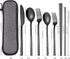 MURRI&MURRDI 8 Pieces Portable Reusable Cutlery Set,Travel Utensils Set with Case, Stainless Steel Flatware Set Including Knife Fork Spoon Chopsti...