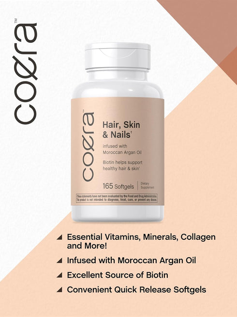 Hair, Skin and Nails Vitamins | 165 Softgels | with Biotin, Collagen & Moroccan Argan Oil | Non-GMO & Gluten Free Supplement for Men and Women...