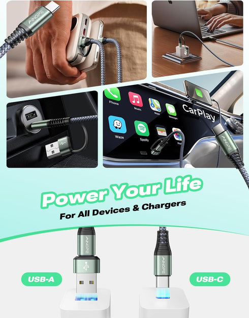 AINOPE Car Carplay Cable for iPhone 15, 3FT USB A to USB C for Carplay USB C Cord Fast Charging Carplay Adapter for Apple Carplay Cable Compatible...