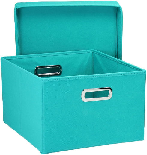 Household Essentials Fabric Storage Boxes with Lids and Handles, Aqua...