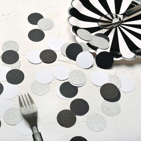 Glitter Confetti Circle Dots for Table Wedding Birthday Party Decoration, 1.2 inch in Diameter (silver glitter,black,white,200pc)...