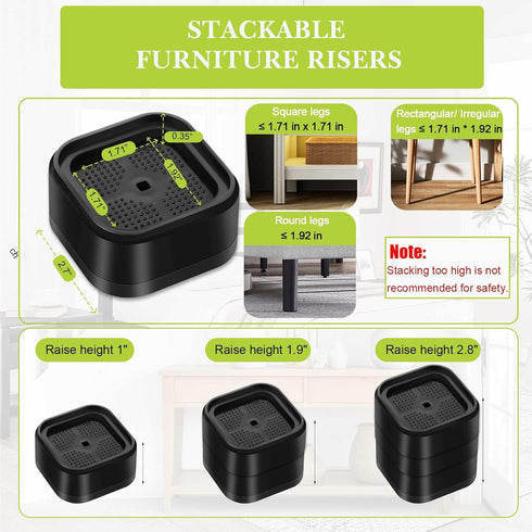 9 Pack Furniture Risers 1 Inch, Adjustable Bed Risers Heavy Duty for Table Desk Couch Chair Sofa Cabinet Bed Legs Dorm, Square Stackable Bed Raise...