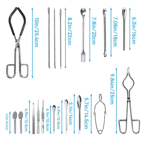Scientific Lab Tools Pack for Basic Starter, Chemistry Set - Crucible Tongs Lab Spatula Scoop U-Shape Spoon Test Tube Clamps Stainless Steel Force...
