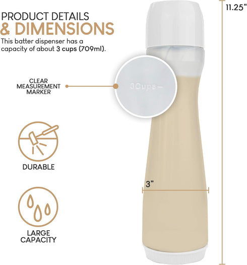 Pancake Batter Dispenser Pen, Easy Squeeze Bottle Baking Drip Proof Silicone Nozzle and Measurement Marker Plastic Condiment Bottles Pancakes, Waf...