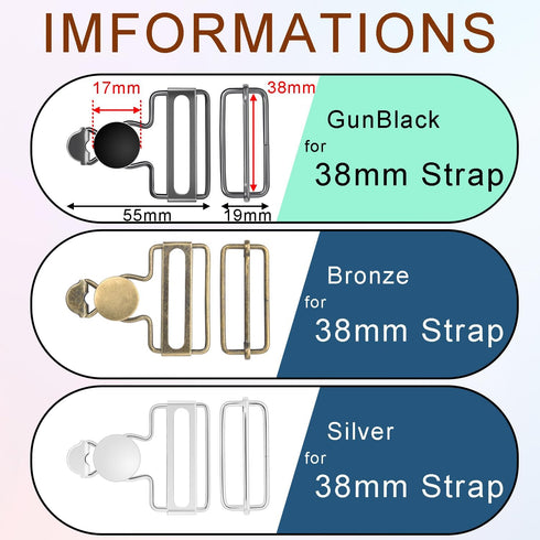 6 Sets Metal Overalls Buckles, 1-1/2" Overall Replacement Clasp Clips with Adjustable Tri Glide Slide Buckle and Buttons for Jeans Suspender, Bib ...
