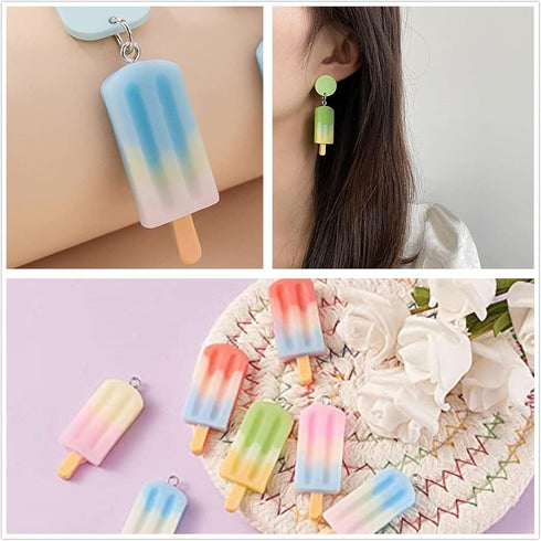 Fundiyoug 30 Pcs Ice Cream Charm Rainbow Resin Ice-Lolly Pendants Mini Popsicle Flatback Charms for DIY Earring Keychain Necklace Bracelet Jewelry...