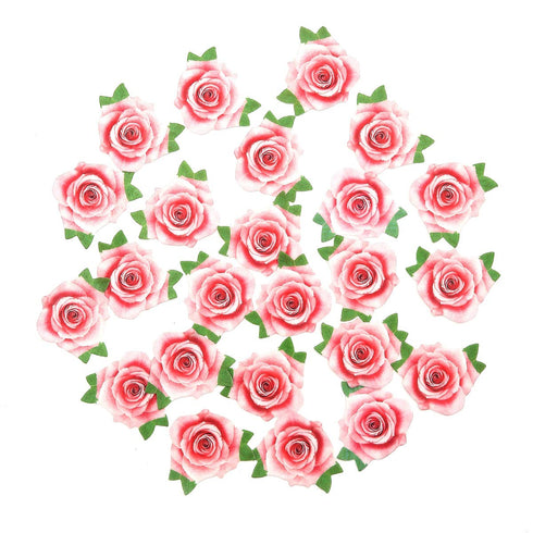 Not 3D 24Pcs Edible Cupcake Topper Pink Rose By Rice Paper Cake Decoration Party Decoration...