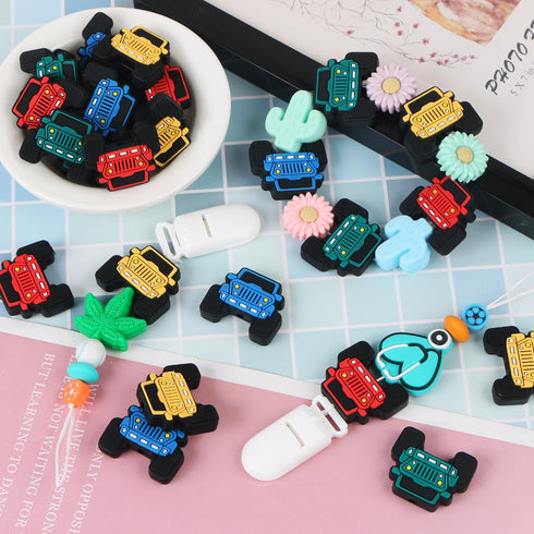 16 Pcs Truck Silicone Beads, EVERMARKET Cars Silicone Focal Beads for Pens, Cute Truck Silicone Beads Bulk, Rubber Loose Spacer Beads for Keychain...