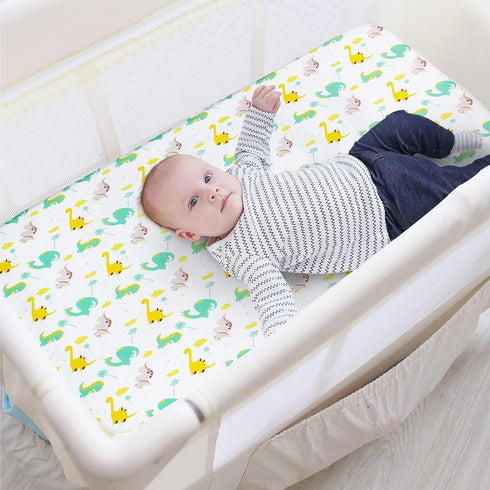 Pack and Play Sheets Boys Animals, Compatible with Graco Pack and Play, Soft and Breathable Material, Dinosaur & Elephant...