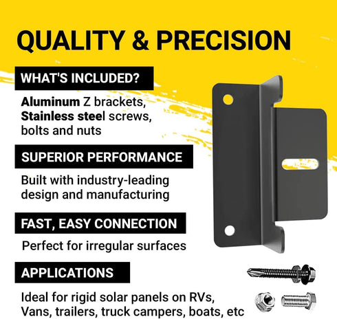 Spartan Power Black Solar Panel Z Bracket Mount - Lightweight Anodized Aluminum Mounting Brackets for RVs, Trailers, Vans, Campers, Boats, Walls, ...