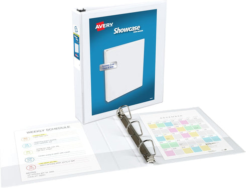 Avery Economy Showcase View 3 Ring Binder, 1-1/2 Inch Slant Rings, 1 White Binder (19651)...