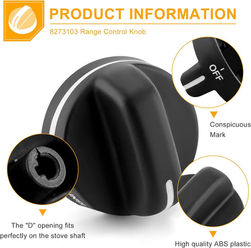 AMI PARTS 8273103 Gas Range Stove Knobs Fit for Whirlpool Stove Knobs Replacements AP6012363 8273107 8273111 ER8273103 (4-Pack,Black) for Whirlpoo...
