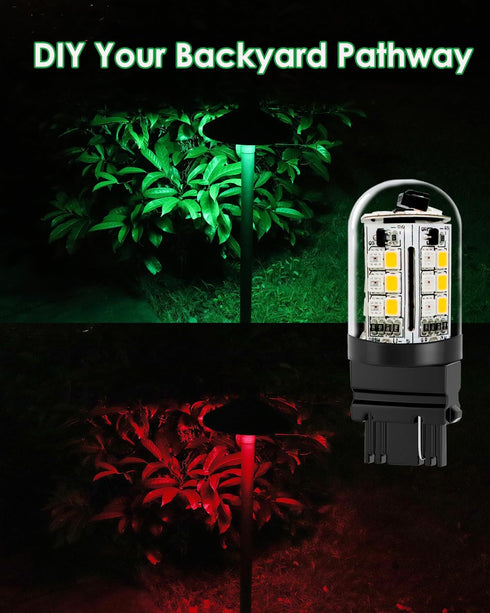 3156 Color Changing LED Bulbs, RGB S8 Wedge Base LED Light Bulb 12V 24V, Warm White+15 Multicolor for Landscape Lighting (3 Bulbs and one Remote)...