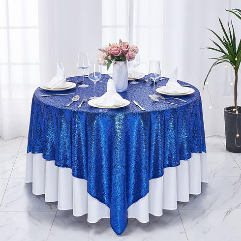 Hahuho 50x50 inch Square Sequin Tablecloth Royal Blue, Glitter Tablecloth for Bridal Shower Decorations, Birthday, Wedding, Dessert, Banquet?50x50...