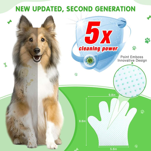 15 Count Dog Wipes Plant Oil Grooming Gloves Enhanced Cleaning Deodorizing Bath Wipes Waterless Cat Shampoo Pets Wipes for Paws, Butt, Face and Fu...