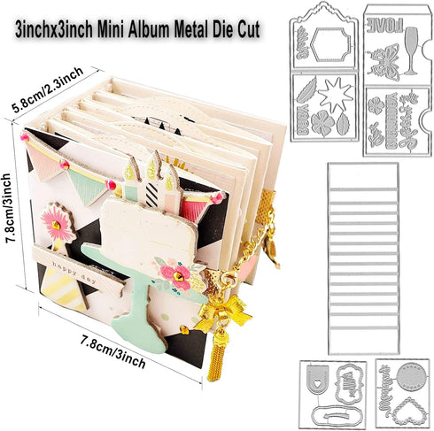 Alinacutle 3inch Mini Album Die Cut Metal Cutting Dies Paper Craft Metal Die-Cuts Handmade Album DIY Planner Scrapbooking DIY Card Metal Punch Tem...