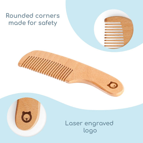 Wooden Baby Hair Brush and Comb Set for Newborns & Toddlers in Chic Gift Box - Ultra Soft Natural Goat Hair and Wood Baby Brush Set - Perfect Regi...