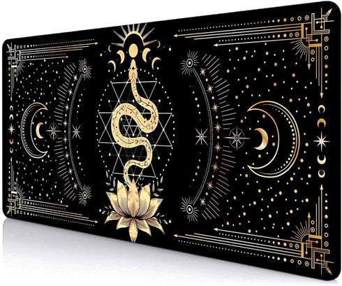 Black & Gold Large Mouse Pad, Boho Snake Witch Desk Mat for Desktop, Women Gaming Full Desk Mousepad, Moon Phases Computer Laptop Protector Writin...