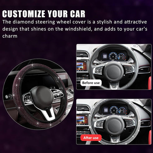 Bling Car Steering Wheel Cover, Crystal Glitter Rhinestone Wheel Protector for Vehicle, Universal Automotive Interior Decorative Accessories with ...