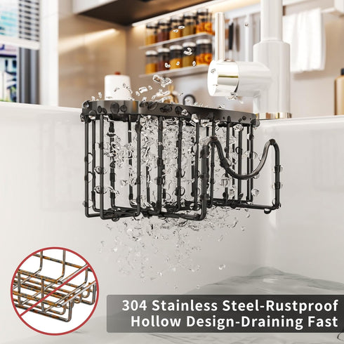 SWTYMIKI Sponge Holder for Kitchen Sink - Movable Kitchen Sink Caddy with M Shape Hook, Stainless Steel Hanging Sponge Caddy for Dish Sponge, Brus...