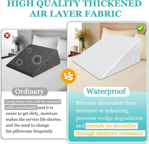 Wedge Pillow Case Cover 25x24x12 Bed Wedge Pillowcase Triangle Incline Wedge Pillow Covers for Sleeping Waterproof Pillow Cases Protector with Zip...