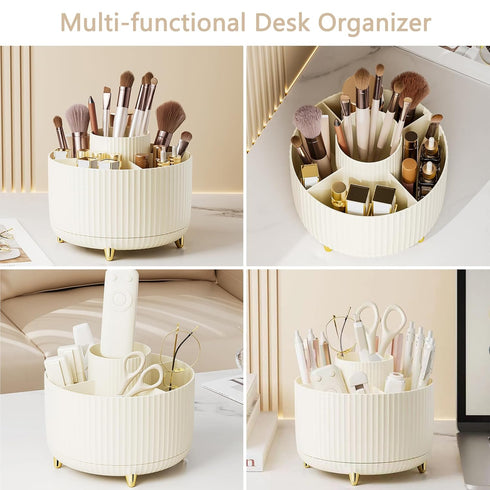 MIUOPUR Makeup Brush holder Organizer, 360° Rotating Make up Brush Holder, 5 Slots Pen Holder for Desk, Storage Cup for Lipsticks/Comb/Beauty Tool...