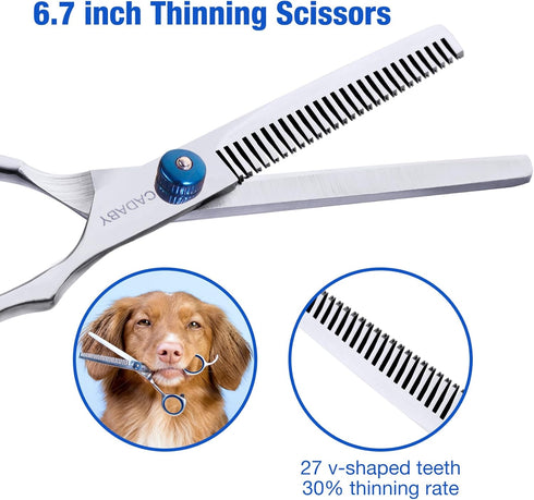 3 in 1 Dog Grooming Scissors Kit with Safety Round Tips, Professional Dog Grooming Scissors, 4CR Stainless Steel Pet Grooming Shears for Dog, Cat,...