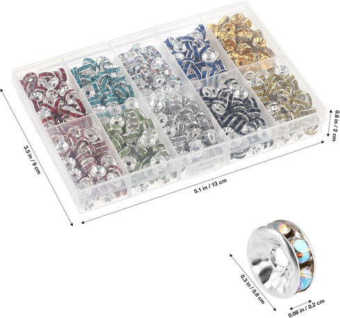 IMIKEYA Rondelle Spacer Beads: 700Pcs 8mm Rondelle Beads for Jewelry Making Rhinestone Spacer Beads 10 Colors Crystal Bead Spacers Flat Round Loos...