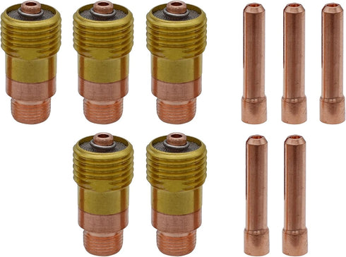 TIG Welding Torch STUBBY Gas Lens Collet Body 17GL332 3/32" & Collet 10N24S Copper Consumables KIT for WP 17 18 26 Torch 10PCS...