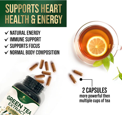 Green Tea Extract Weight Loss Pills 1000mg 98% Standardized EGCG - 3X Strength for Natural Energy - Supports Heart Antioxidant Health with Polyphe...
