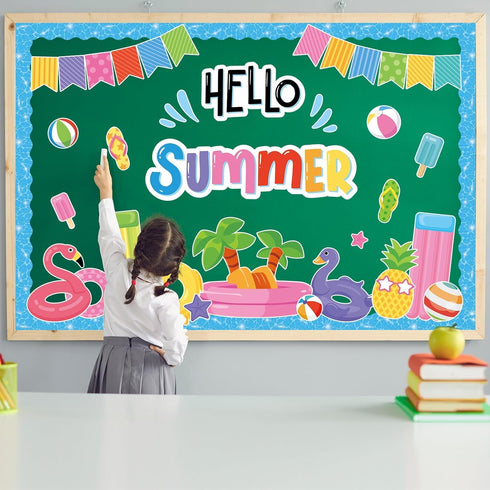Hello Summer Bulletin Board Decorations Summer Pool Classroom Bulletin Board Border Hawaiian Beach Paper Cutouts for Classroom Window Wall Home Of...