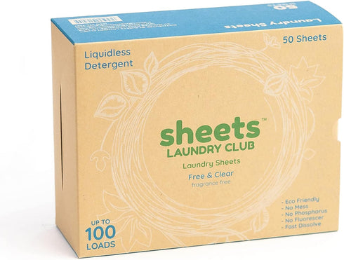 Sheets Laundry Club - As Seen On Shark Tank - Laundry Detergent - (Up to 100 Loads) 50 Sheets - Unscented - No Plastic Jug - New Liquid-Less Techn...