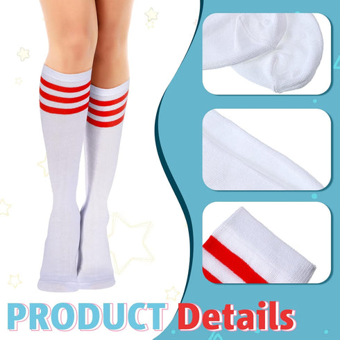 Unittype 6 Pair White Knee High Socks for Women Striped Socks Long Socks Tube Socks Roller Skate Socks for Girls Youth Gift...