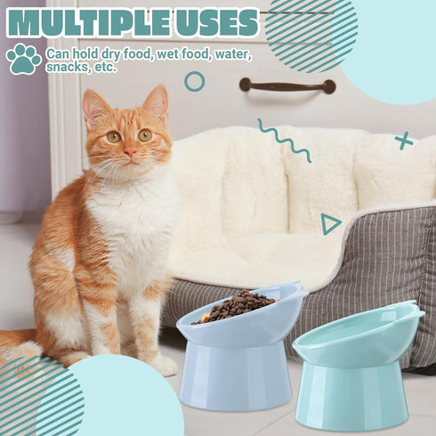 Zhehao 2 Pieces Plastic Raised Bowl Tilted 15 Degrees Elevated Cat Food and Water Bowls Set Anti Vomit Dog Kitten Food Dishes Pet for Cats and Sma...