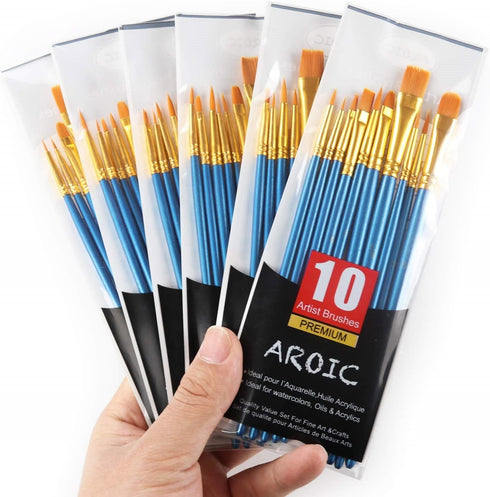 AROIC Paint Brush Set, 10 Pack 100 Pcs Acrylic Paint Brushes Artist Paint Brushes for Oil Watercolor Acrylic Face Rock Painting?Blue?...