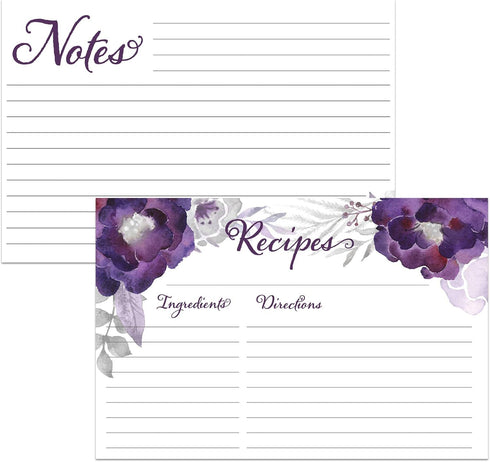 Floral Recipe Cards from Dashleigh, 48 Cards, 4x6 inches, The Gift Collection, Water-Resistant and Double-Sided (Violet Purple)...