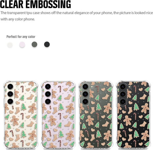 Christmas Clear Phone Case for Samsung Galaxy S23,Christmas Gingerbread Man Pattern Case Cover Soft TPU Protective Slim Shockproof Cover Boys Girl...