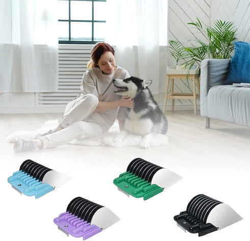 Professional Animal Stainless Steel 4 Color Guide Comb Set for 10#/15#/30#Detachable Blade,Compatible with Andis, Oster A5, Wahl KM Series Guards ...