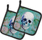 Caroline's Treasures BB5123PTHD Day of The Dead Teal Skull Pair of Pot Holders Kitchen Heat Resistant Pot Holders Sets Oven Hot Pads for Cooking B...