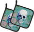 Caroline's Treasures BB5123PTHD Day of The Dead Teal Skull Pair of Pot Holders Kitchen Heat Resistant Pot Holders Sets Oven Hot Pads for Cooking B...