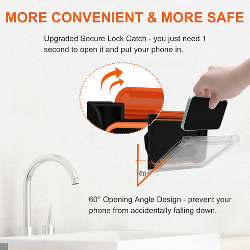 TRELC Shower Phone Holder, 180 Rotation Wall Mount Waterproof Phone Mount for Bathroom Kitchen Mirror Bathtub, Anti-Fog Touch Screen Shower Phone ...
